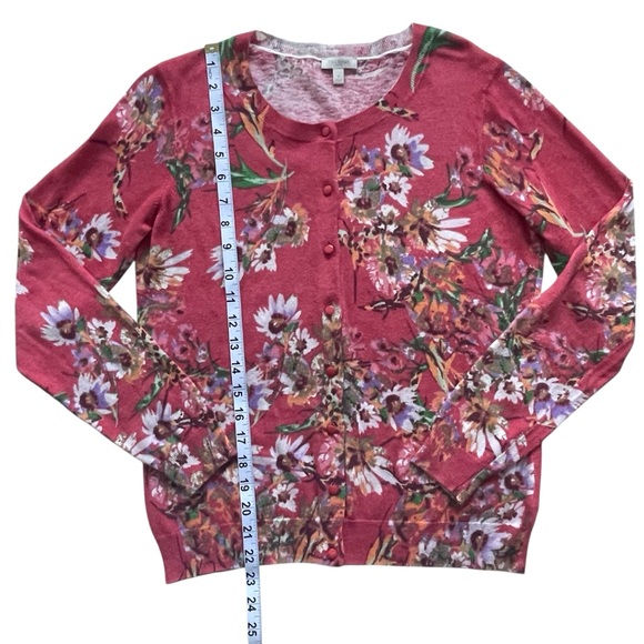 TALBOTS red orange Floral Button-Up long sleeve Cardigan cotton wool blend Sz: S - Picture 10 of 11